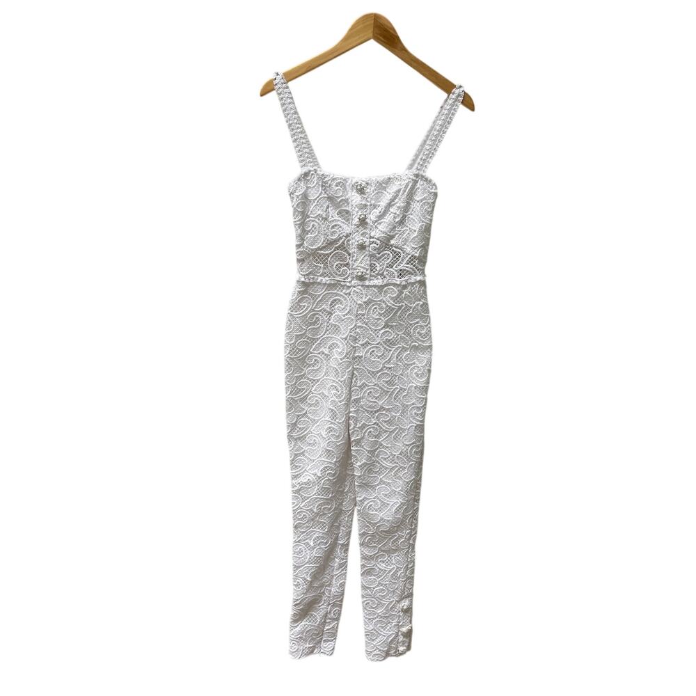 Alexis Godava Jumpsuit White Lace Sexy Fitted Peep A Boo Lace Size XS NEW